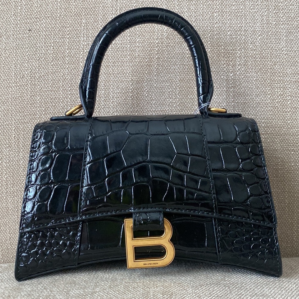 *BALENCIAGA* Hourglass XS Croc-Embossed Top-Handle Bag.  Kim-approved!